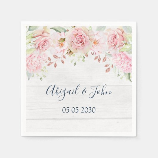 Rustic Pink Floral Spring Wedding Napkin Servet (Voorkant)
