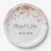 Rustic Pink Floral Spring Wedding Papieren Bordje (Voorkant)