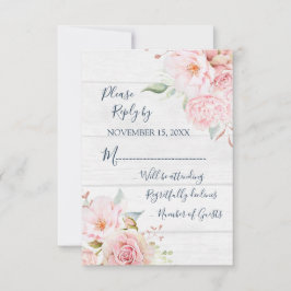 Rustic Pink Floral Spring Wedding Response Card RSVP Kaartje