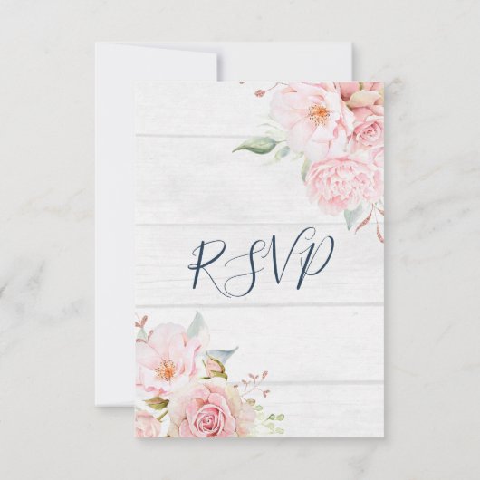 Rustic Pink Floral Spring Wedding Response Card RSVP Kaartje (Achterkant)