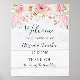 Rustic Pink Floral Spring Wedding Welcome Poster