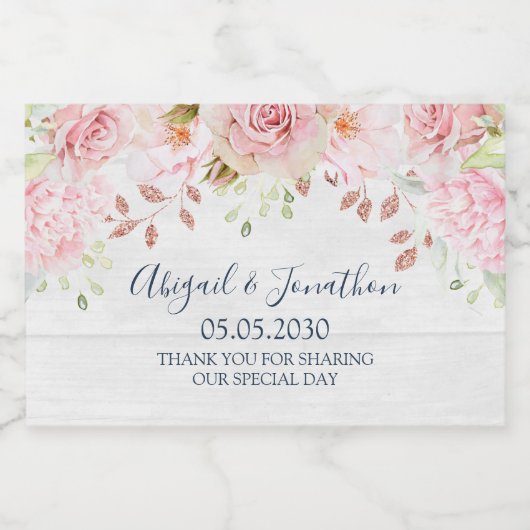 Rustic Pink Floral Spring Wedding Wine Label Sparkling Wijnetiket (Enkel label)