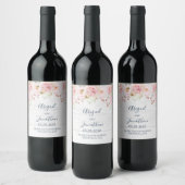 Rustic Pink Floral Spring Wedding Wine Label Wijn Etiket (Flessen)