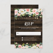 Rustic Pink Floral String Lights RSVP Kaartje (Voorkant / Achterkant)
