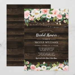 Rustic Pink Floral String Lights Vrijgezellenfeest Kaart