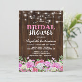 Rustic Pink Floral String Lights Vrijgezellenfeest Kaart (Staand voorkant)