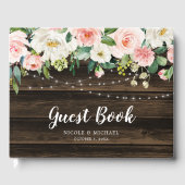 Rustic Pink Floral String Lights Wedding Gastenboek (Voorkant)