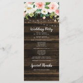 Rustic Pink Floral String Lights Wedding Programmakaart (Achterkant)