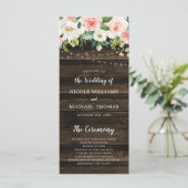 Rustic Pink Floral String Lights Wedding Programmakaart (Staand voorkant)