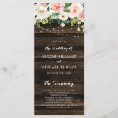 Rustic Pink Floral String Lights Wedding Programmakaart (Voorkant)
