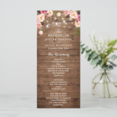 Rustic Pink Floral String Lights Wedding Programme Programmakaart (Staand voorkant)
