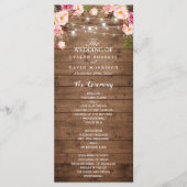 Rustic Pink Floral String Lights Wedding Programme Programmakaart (Voorkant)