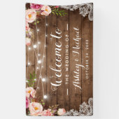 Rustic Pink Floral String Lights Welkomsthuwelijk Spandoek (Verticaal)