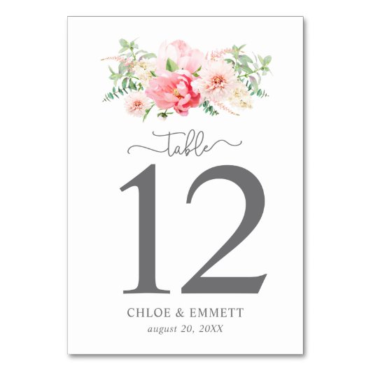Rustic Pink Floral Table Number Kaart (Voorkant)