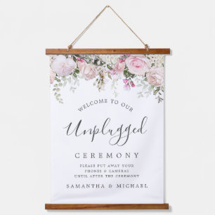 Rustic Pink Floral Unplugged Wedding Ceremony Sign Hangend Wandkleed