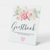 Rustic Pink Floral Vrijgezellenfeest Guestbook Reclamebord Met Voetstuk (Voorkant)