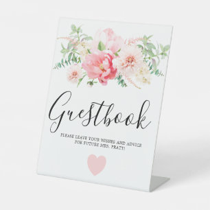 Rustic Pink Floral Vrijgezellenfeest Guestbook Reclamebord Met Voetstuk