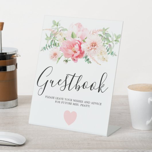 Rustic Pink Floral Vrijgezellenfeest Guestbook Reclamebord Met Voetstuk (Insitu)