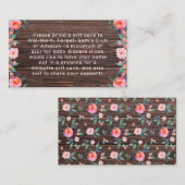 Rustic Pink Floral Waterverf Baby shower Informatiekaartje (Voorkant / Achterkant)