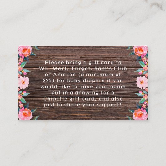 Rustic Pink Floral Waterverf Baby shower Informatiekaartje (Voorkant)