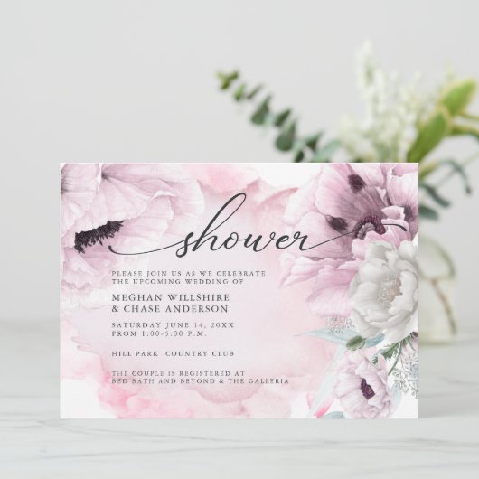 Rustic Pink Floral Waterverf Poppies Kaart (Staand voorkant)