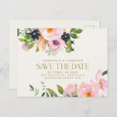 Rustic Pink Floral Waterverf Save the Date Briefkaart (Voorkant / Achterkant)
