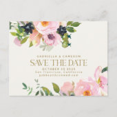 Rustic Pink Floral Waterverf Save the Date Briefkaart (Voorkant)