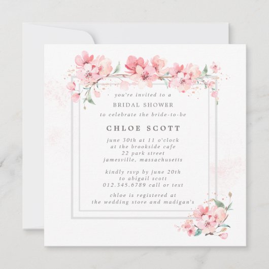 Rustic Pink Floral Waterverf Vrijgezellenfeest Kaart (Voorkant)