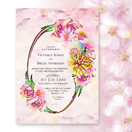 Rustic Pink Floral Waterverf Wedding Kaart