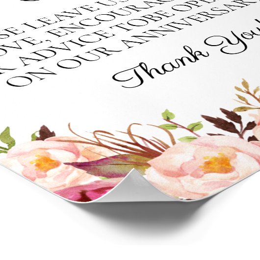 Rustic Pink Floral Weddenschap Timer Poster (Hoek)