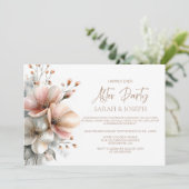 Rustic Pink Floral Wedding After Party Kaart (Staand voorkant)