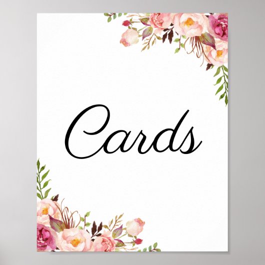 Rustic Pink Floral Wedding Cards Sign Poster (Voorkant)