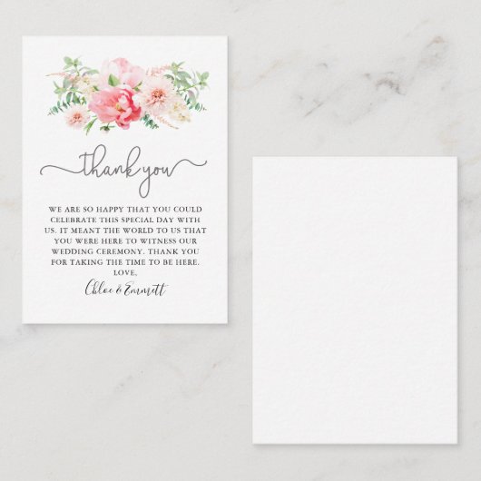 Rustic Pink Floral Wedding Dank je Plaatskaartje (Voorkant / Achterkant)