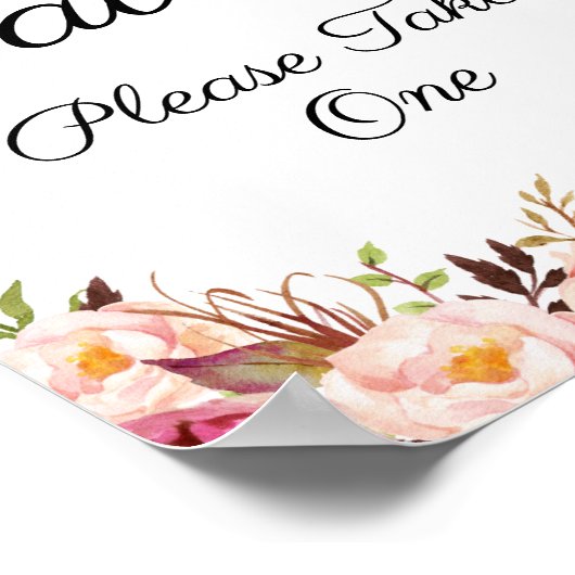 Rustic Pink Floral Wedding Favors Sign Poster (Hoek)