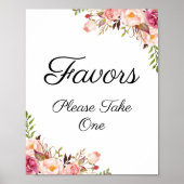 Rustic Pink Floral Wedding Favors Sign Poster (Voorkant)