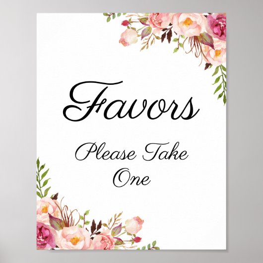 Rustic Pink Floral Wedding Favors Sign Poster (Voorkant)