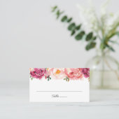 Rustic Pink Floral Wedding Flat Place Kaarten Plaatskaartje (Staand voorkant)