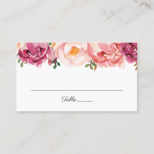 Rustic Pink Floral Wedding Flat Place Kaarten Plaatskaartje (Voorkant)