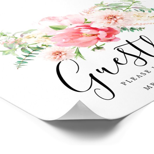 Rustic Pink Floral Wedding Guestbook Poster (Hoek)