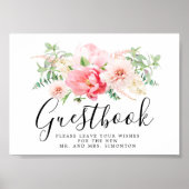 Rustic Pink Floral Wedding Guestbook Poster (Voorkant)