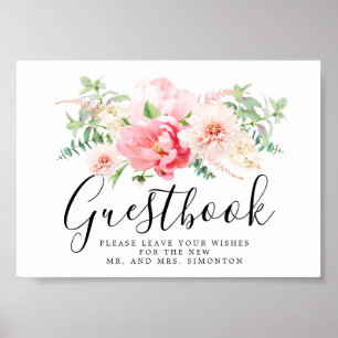 Rustic Pink Floral Wedding Guestbook Poster