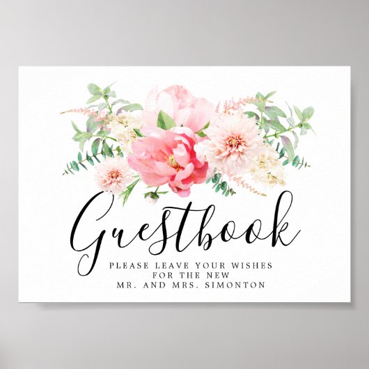 Rustic Pink Floral Wedding Guestbook Poster (Voorkant)