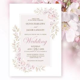 Rustic Pink Floral Wedding Kaart