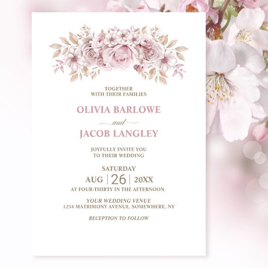 Rustic Pink Floral Wedding Kaart