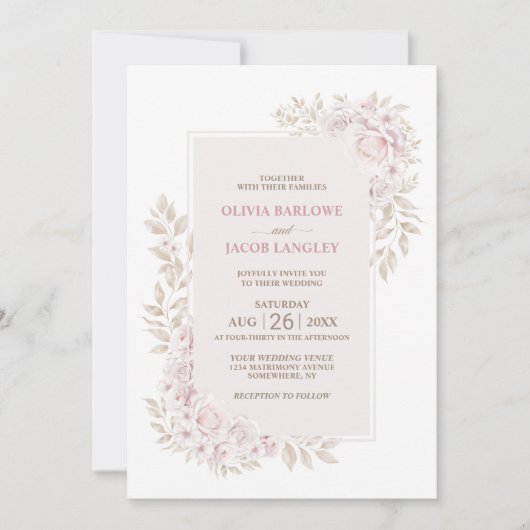 Rustic Pink Floral Wedding Kaart (Voorkant)