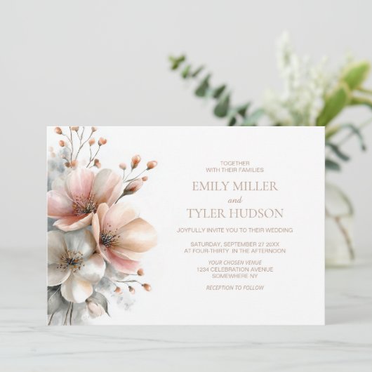 Rustic Pink Floral Wedding Kaart (Staand voorkant)