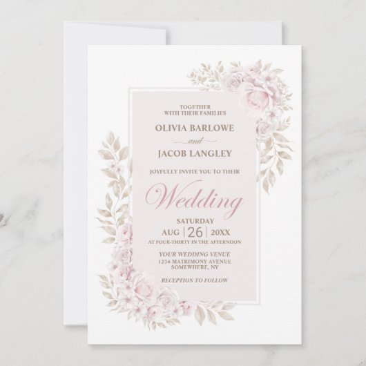 Rustic Pink Floral Wedding Kaart (Voorkant)