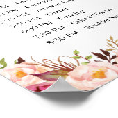 Rustic Pink Floral Wedding Order of Events Sign Poster (Hoek)