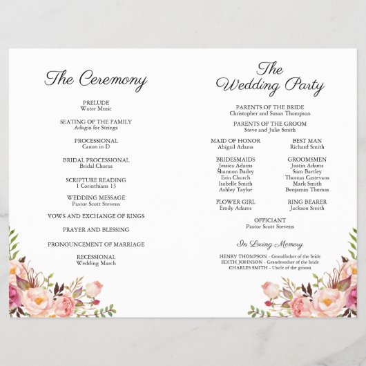 Rustic Pink Floral Wedding Programs Flyer (Achterkant)