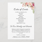 Rustic Pink Floral Wedding Reception Programma's (Achterkant)